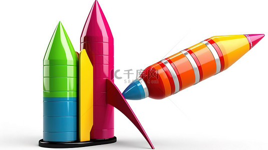 商业开业背景背景图片_3D 渲染的原始白色背景上的火箭装饰箭头图