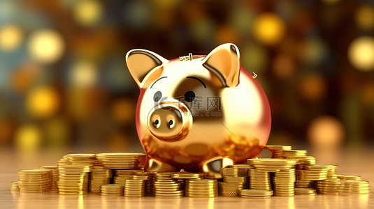 元背景图片_金融投资金存钱罐，配有成堆的金币，用于储蓄和金融 3D 概念图