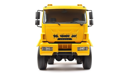 等距交通背景图片_前视图中建筑设备卡车的黄色装载卡玛斯模型 3D 图形