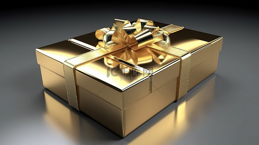 包装盒装饰背景图片_用金丝带装饰的闪亮金色礼品盒的独立 3D 渲染