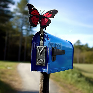 邮箱背景图片_一只蓝色蝴蝶从打开的邮箱中飞出