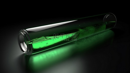 绿色液体填充 3D 渲染的试管和实验室烧瓶