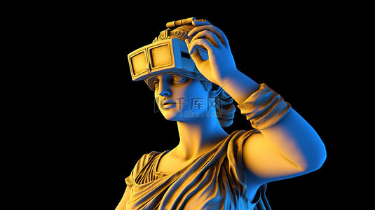元宇宙概念背景图片_米洛维纳斯雕像通过虚拟现实耳机在元宇宙概念 3D 插图中栩栩如生