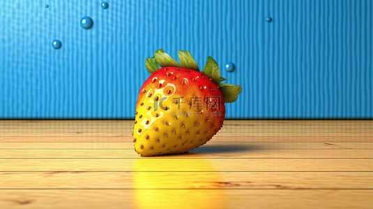 黄色木板，带有 3D 渲染的蓝莓喜悦