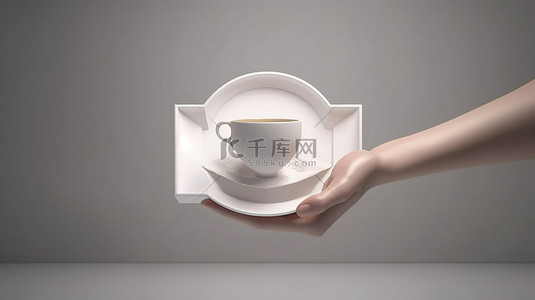 喝咖啡的女人背景图片_桃色盒子，里面有 3D 渲染的白色物体