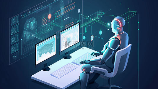 未来智能科技蓝色背景图片_工作中的智能机器人