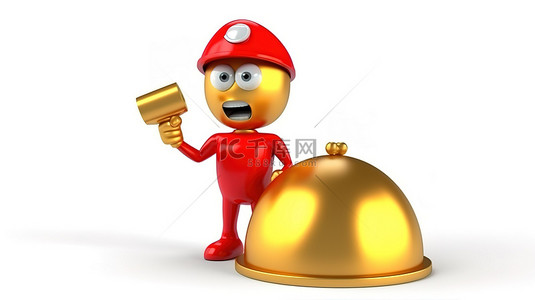 白色背景的 3D 渲染，配有红色复古扩音器和持有金色忠诚计划奖金硬币的人物吉祥物