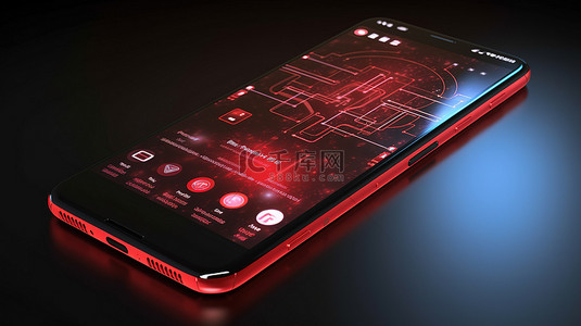 美食界面设计背景图片_更新智能手机红色背景 3d 渲染界面
