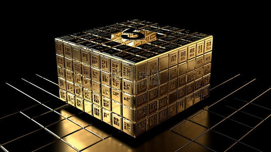 金色立方体，令人惊叹的 3D 渲染中发光的 5g 块
