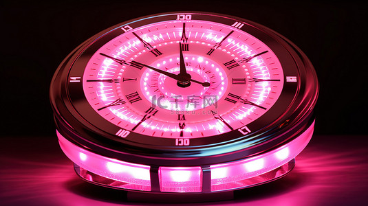 3D 粉色时钟显示时间为上午 15 点至晚上 8 点，带背光表盘和银针