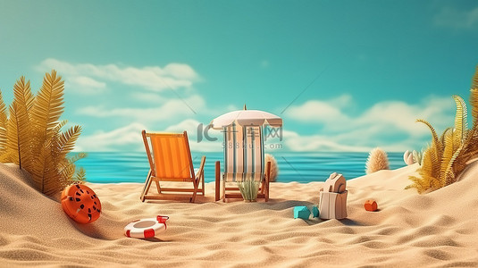 时间旅行背景图片_精美照片中捕捉到的夏季海滩风景的令人惊叹的 3D 插图