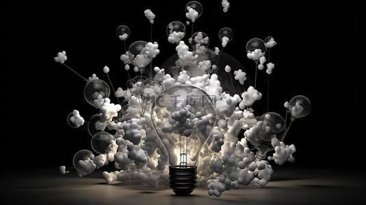 概念化业务增长 3D 灯泡照亮语音气泡