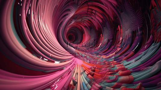 3d 渲染中的抽象多色圆形分形，带有充满活力的粉红色和红色螺旋门户