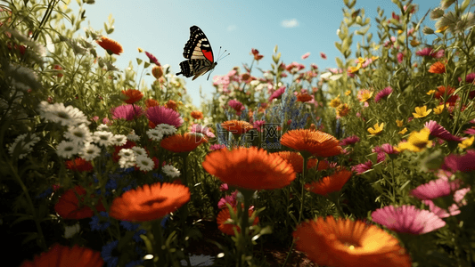 动物绿色背景图片_花卉植物公园蝴蝶飞舞广告背景