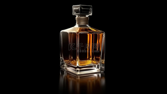 黑色背景下威士忌瓶的 3D 渲染