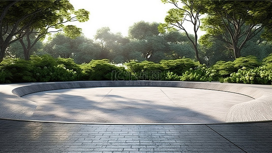 城市公园的空置混凝土地板，具有高角度 3D 渲染的现代建筑风格
