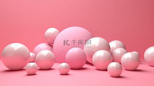 3D 渲染背景上的粉红色圆形形状簇