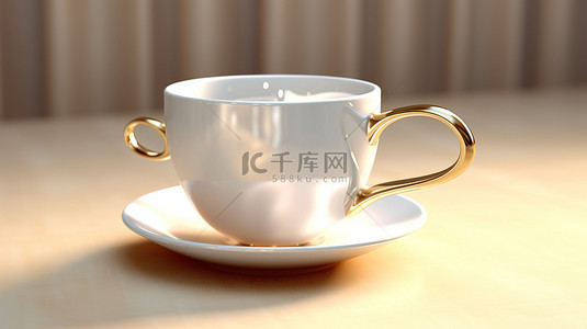 闪亮的白色咖啡杯的渲染 3D 图像
