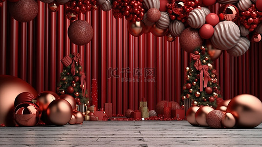 圣诞节或除夕夜的节日小玩意和装饰品横幅背景，有足够的空间用于文本和 3D 渲染