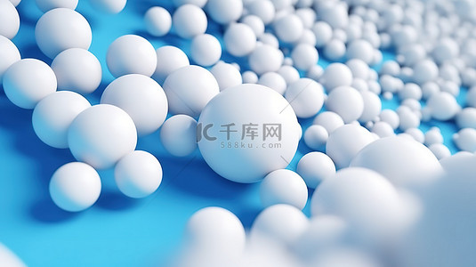 蓝色背景与抽象构图 3d 渲染中的白色球体