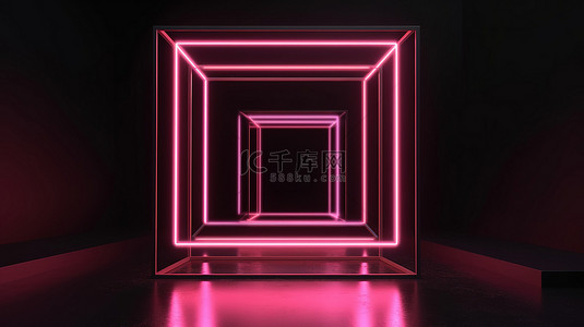 霓虹灯框背景图片_深色背景上时尚且最小的 3d 粉色灯框，设计简单，空间开阔