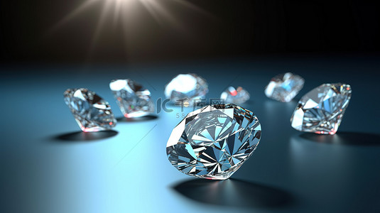 圆形钻石背景图片_圆形钻石簇设置在光滑的背景 3D 渲染上，具有柔和的模糊效果