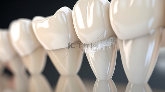 干净明亮的牙齿的剪裁 3D 渲染