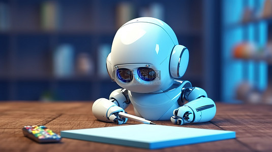银行工作人员插画背景图片_3D 渲染的机器人助手帮助办公室工作人员实现自动化概念