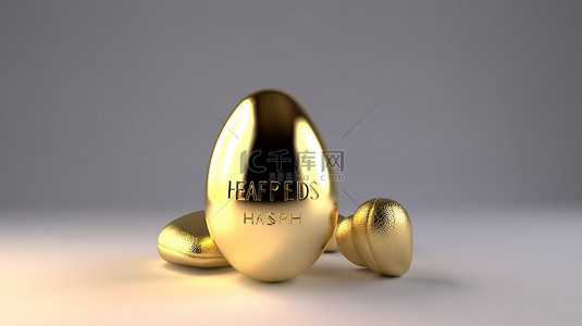 闪亮的金色复活节彩蛋，在 3d 的白卡上带有问候语