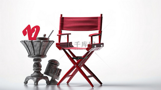 在导演椅电影拍板和聚光灯 3D 渲染中思考电影红色问号的未来