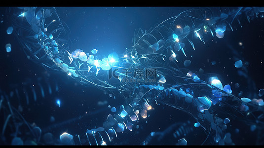 基因dna背景图片_3D 渲染中蓝光照射的 DNA 分子