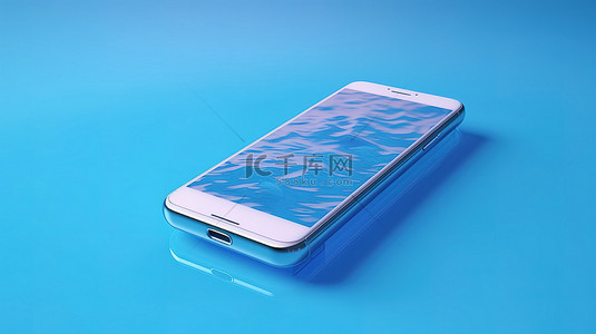 设计暑假背景图片_蓝色纹理表面上智能手机外壳中封闭的水池的虚拟表示
