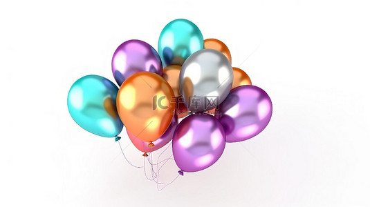 活动贺卡背景图片_活动卡白色背景上孤立生日气球的 3D 渲染