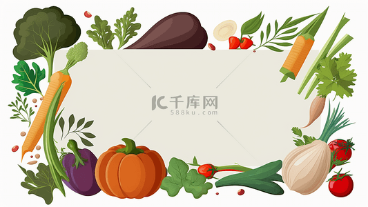 卡通食物边框背景图片_蔬菜白色边框背景
