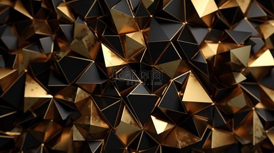 三角形黑色和金色背景的 3d 渲染