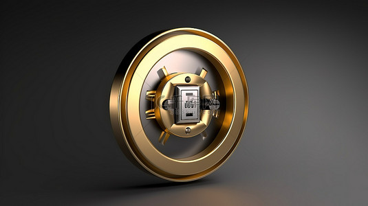 密码安全的背景图片_带有金色安全图标的圆形灰色钥匙按钮 3d 渲染 ui ux 元素