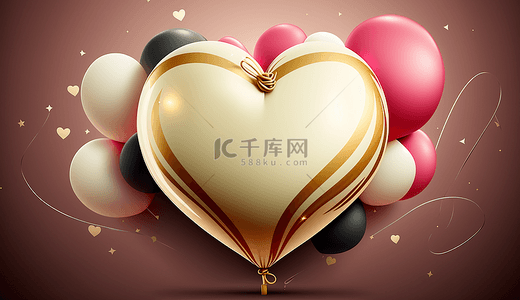 卡通粉色婚礼背景图片_爱心气球