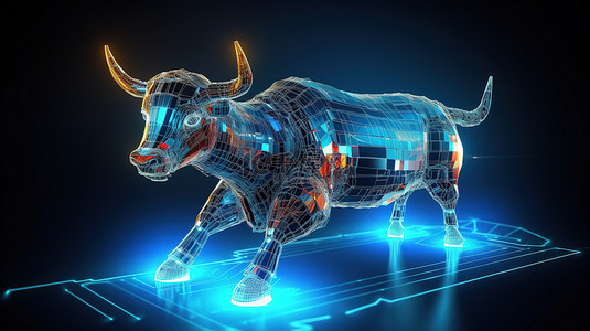 加密货币市场的投资增长 tron 上公牛的 3d 插图渲染