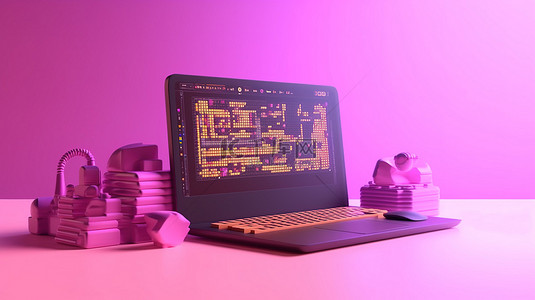 编码器背景图片_粉红色背景上软件开发编码语言的简约 3D 插图