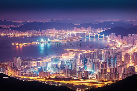 从山顶俯瞰韩国和大海的景色