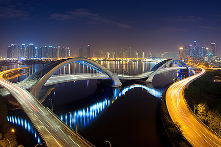 城市公路背景图片_一座横跨河的桥
