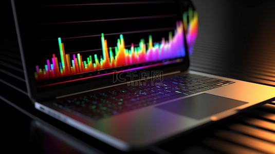 通讯商务背景图片_3D 渲染在笔记本电脑屏幕上呈现指数级增长