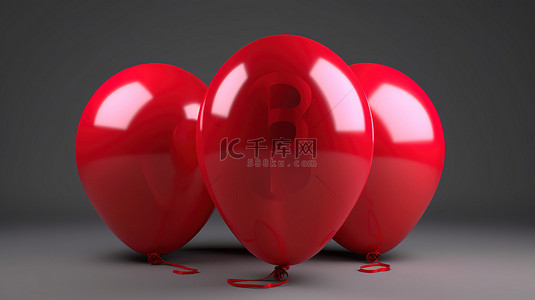 红气球背景背景图片_3d 渲染中的三个红色气球