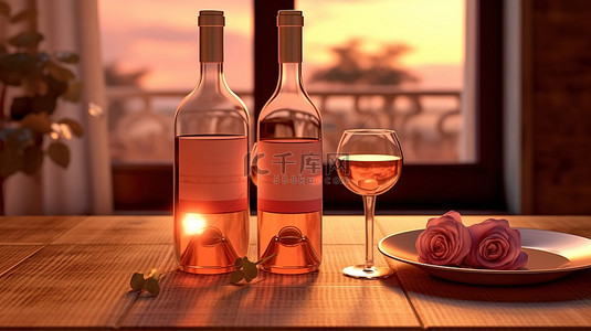 桃红背景图片_亲密晚餐约会一瓶玫瑰