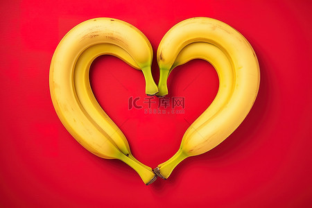 剥香蕉背景图片_红色背景上心形的香蕉