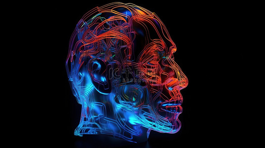 霓虹酸性背景图片_酸性霓虹灯照亮碎片巨大青年头部雕塑的 3D 渲染