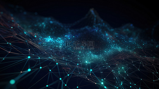 网络背景图片_在网络通信 3d 渲染中流动的网络点
