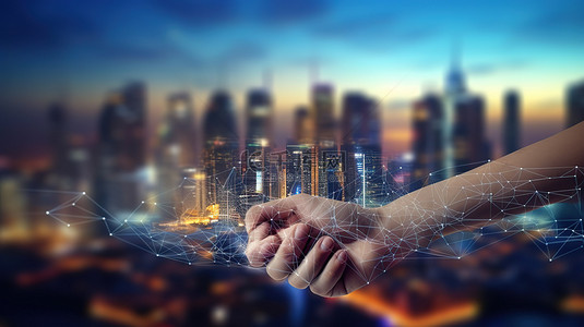 智能城市网络 3D 渲染连接时代的握手