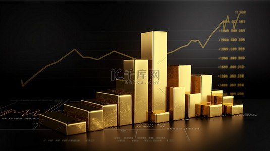 3d 渲染金条上的商业和金融概念上升趋势图