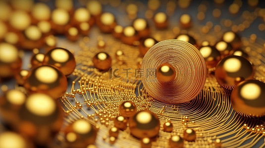 科技线元素背景图片_豪华纤维背景与金色点和线 3d 渲染
